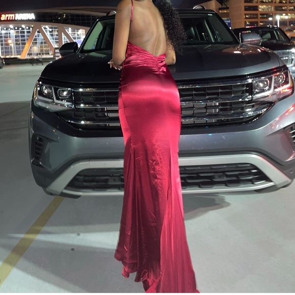 Fashion Nova Burgundy Satin Maxi Dress - Picture 2 of 5